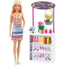 Barbie GRN75 Smoothie Bar Spielset mit Puppe, Smoothie Bar & 10 Zubehörteile, Mehrfarben, 30,5 cm*5,8 cm*12,7 cm