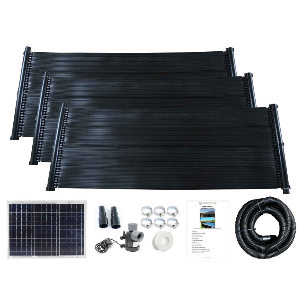 (20w, 3) 1.33 x 3m Solar Water Heater Mat Swimming Pool Hot Panel Pump Kit Kids Free Sun Energy