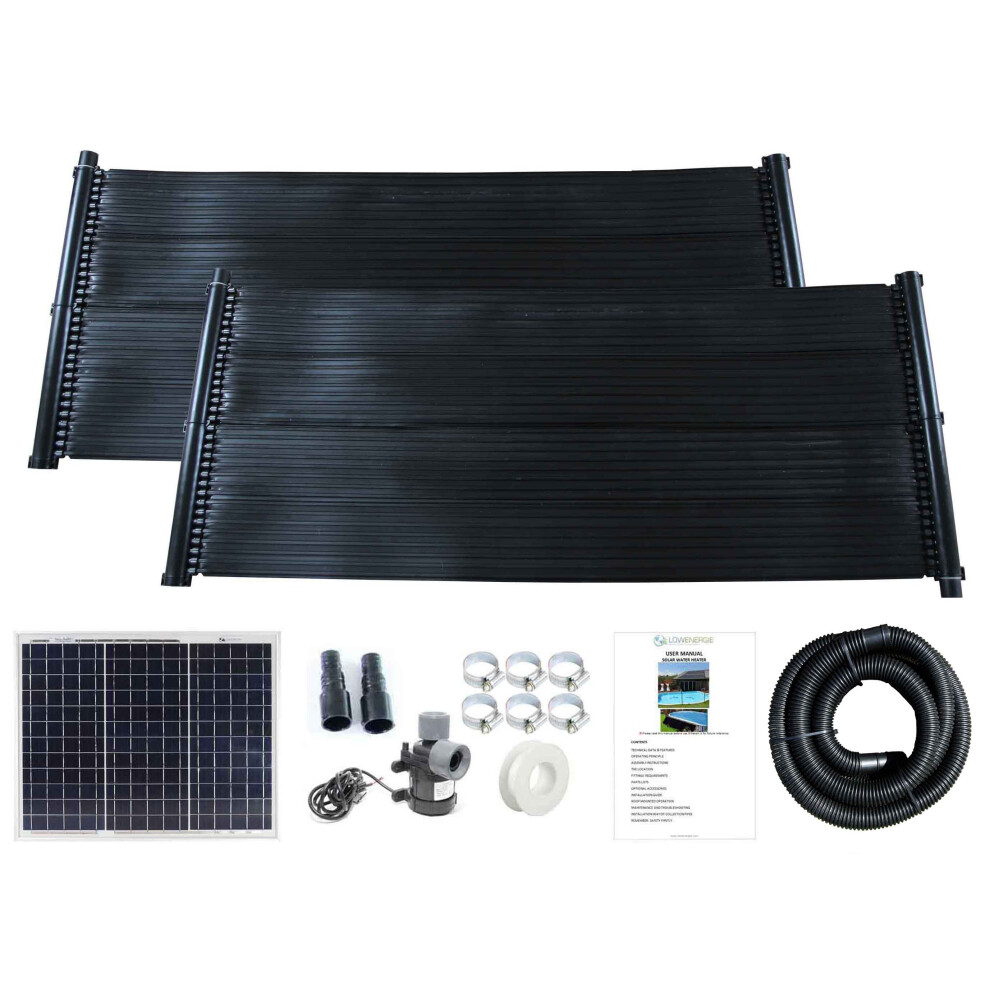 (20w, 2) 1.33 x 3m Solar Water Heater Mat Swimming Pool Hot Panel Pump Kit Kids Free Sun Energy