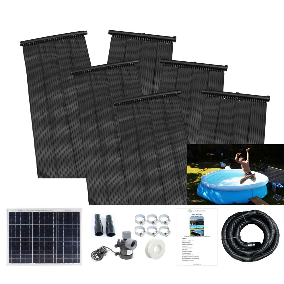 (20w, 3) 0.66 x 6.05m Swimming Pool Hot Water Heater Mat, Solar Panel & Pump Kit Kids Free Sun Energy Hose