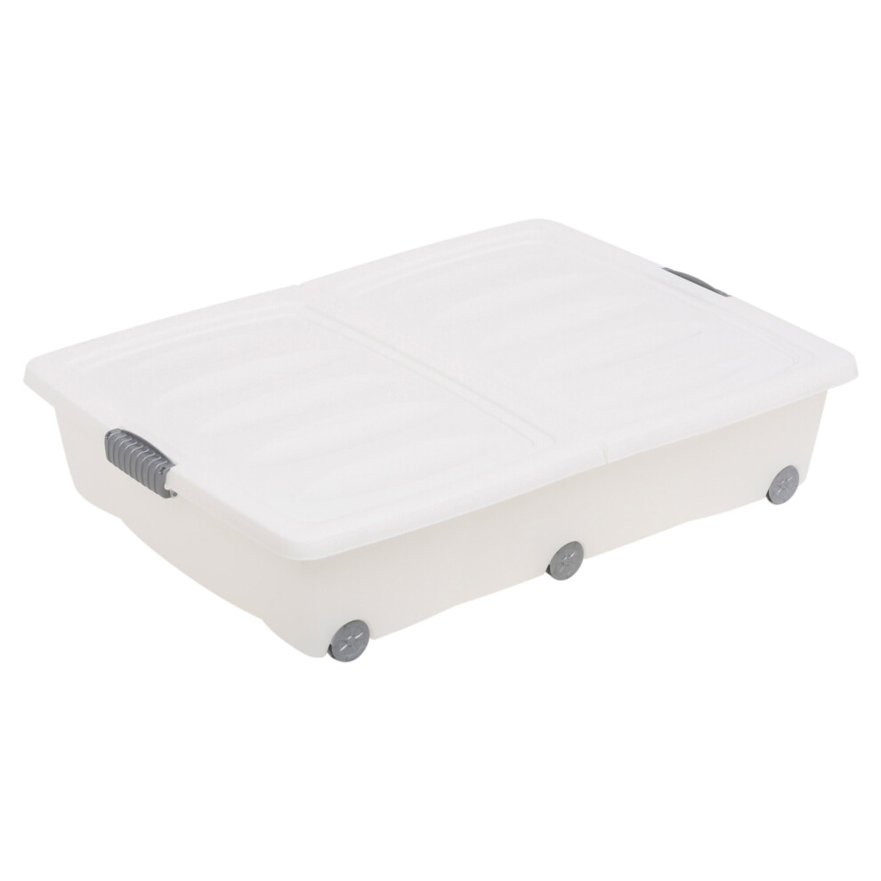 (Small (35L), White) 35/45/70L Under Bed Plastic Storage Box Wheels+Lid