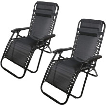 Black Zero Gravity Set of 2 Garden Yard Textolene Sun Lounger Seat