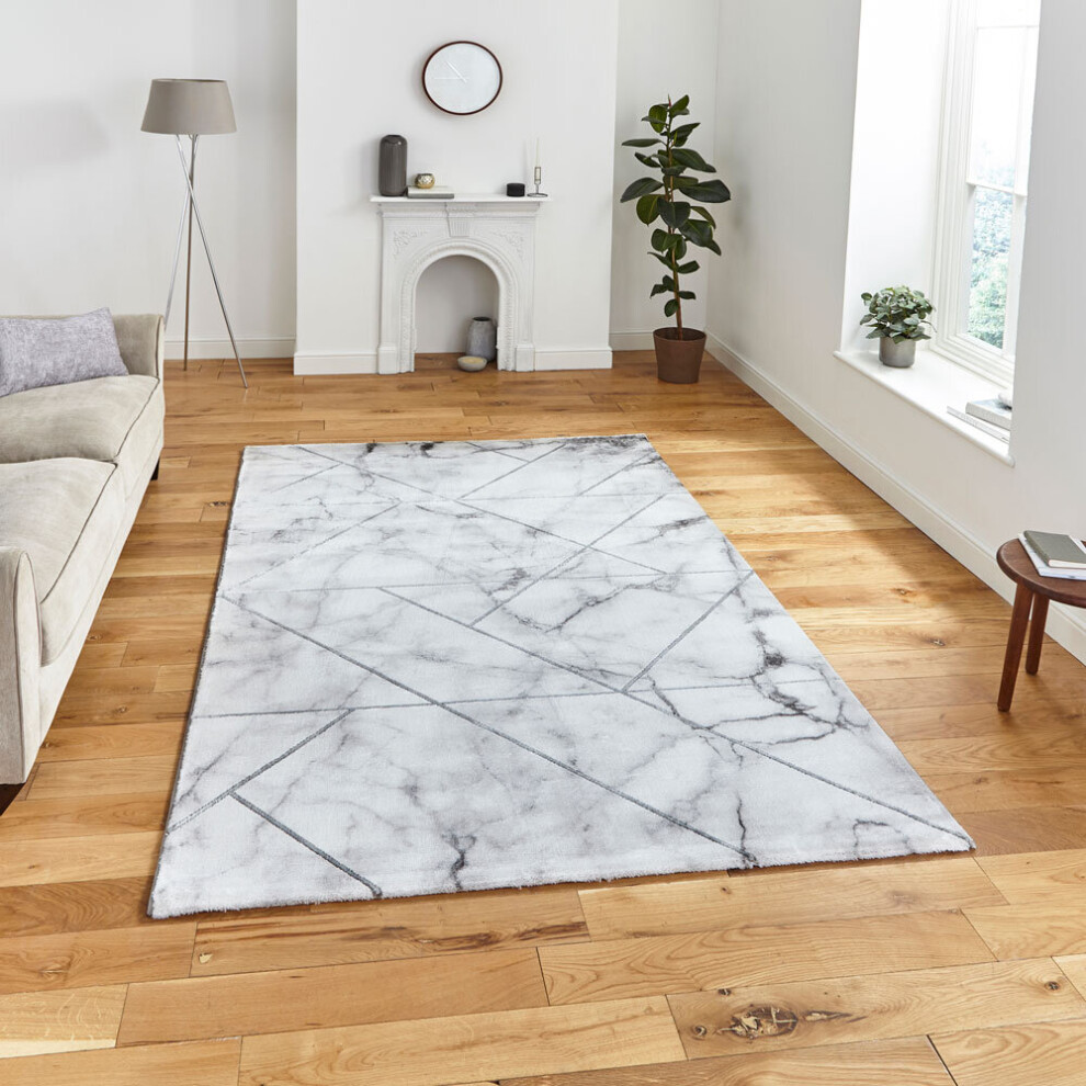 (Ivory / Silver, 200 x 290 Cm) Think Rugs Craft 23299 Abstract Textured Rug