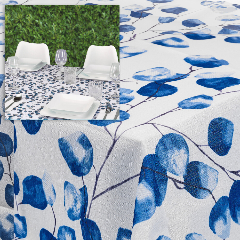 White & Blue Rectangle Flower Pattern Linen Tablecloth Covers Christmas Party