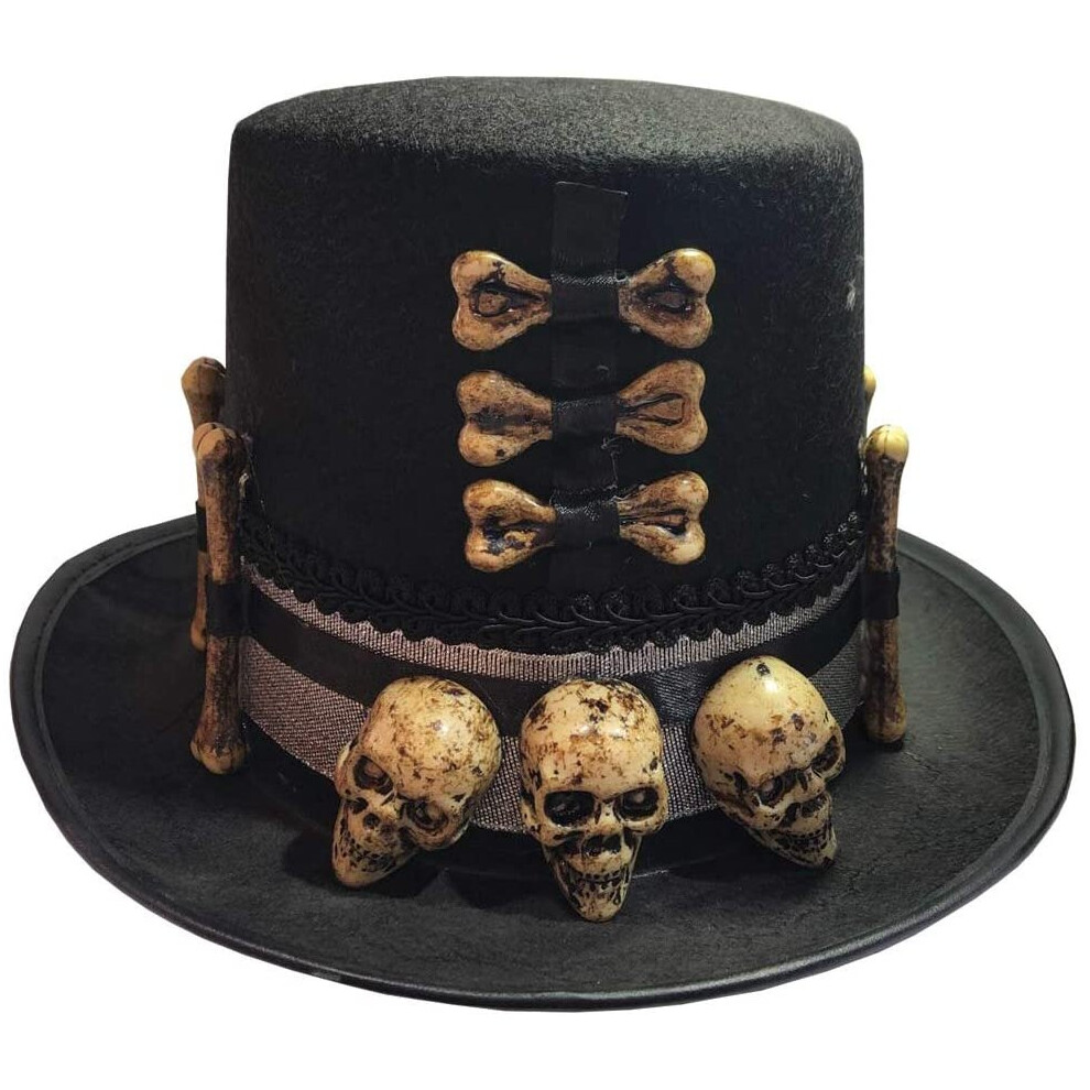 Nemesis Now Black Headgear/Headpiece/Hat - Gothic - Voodoo Priests Hat (Skulls/Bones) Medium