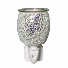 Mosaic Electric Plug In LED Aroma Wax Melt Oil Burner Warmer Silver Glass 12cm
