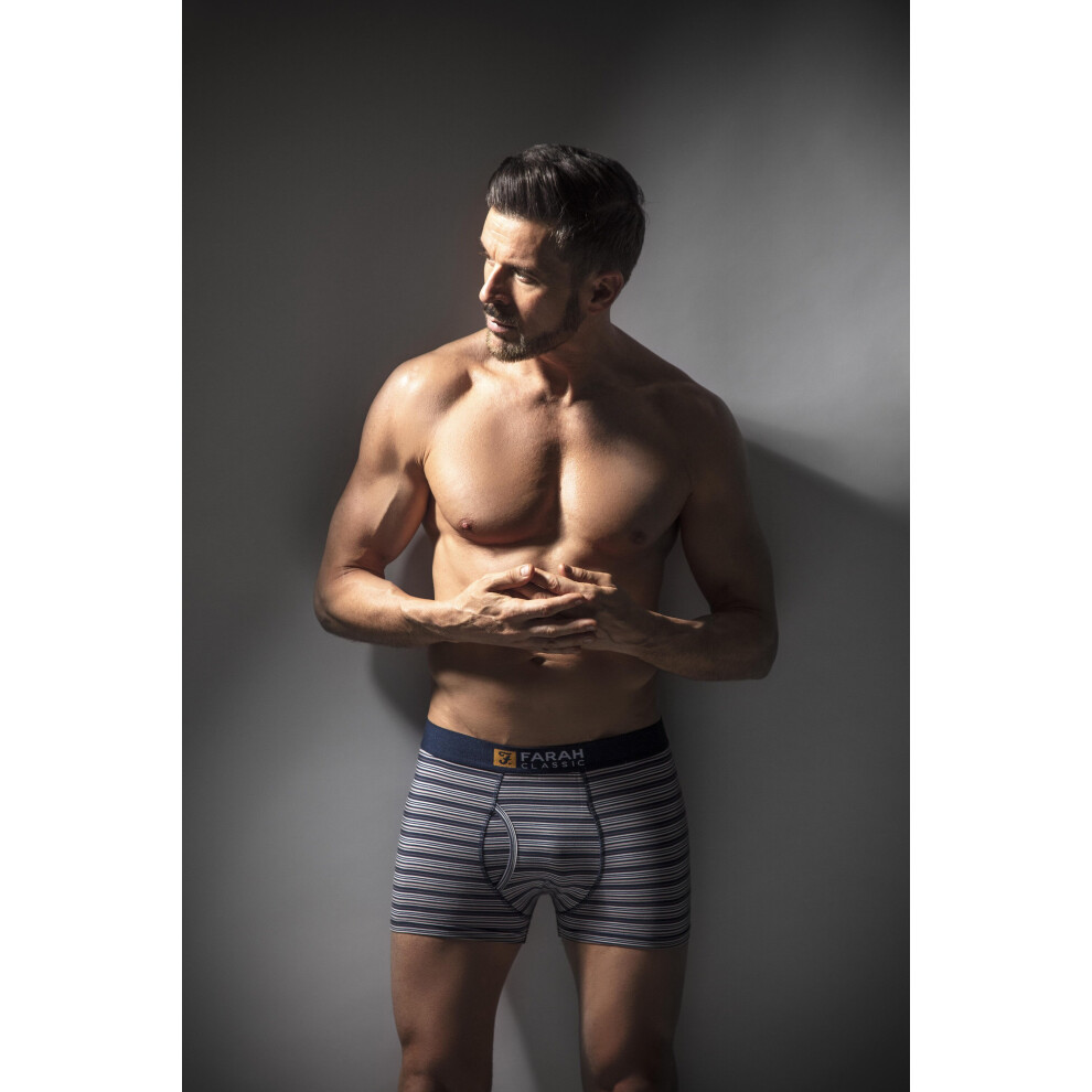 Farah (S, Navy Stripe) - 2 Pack Mens Striped Natural Bamboo Trunks / Boxer Shorts