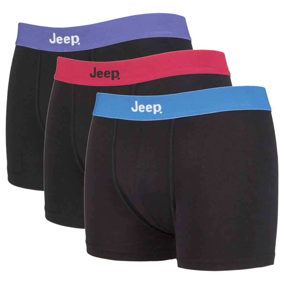 (L, Black / Brights) JEEP - 3 Pairs Mens Cotton Rich Blend Everyday Fitted Brief Trunks