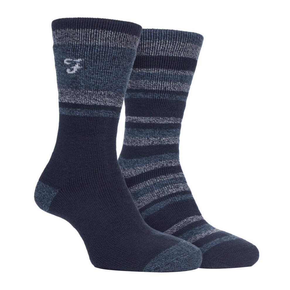 (6-11 UK, Navy / Blue) Farah - 2 Pack Mens Outdoor Thermal Winter Hiking / Walking Socks