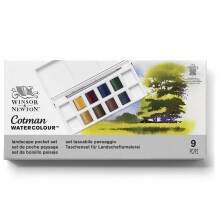 Winsor & Newton Cotman Set di colori ad acquerello 8 colori paesaggistici a mezza padella con pennello