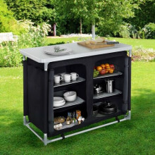Portable Kitchen Table Folding Camping Outdoor BBQ Picnic Storage Shelves Stand
