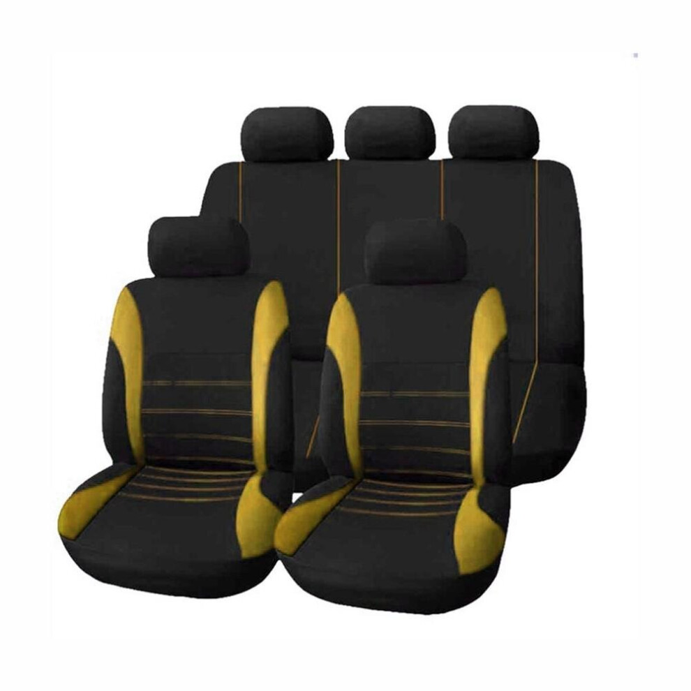 (Yellow) 9Pcs Universal Car Seat Cover Cloth Art Auto Interior Decoration Yellow 3654657578541