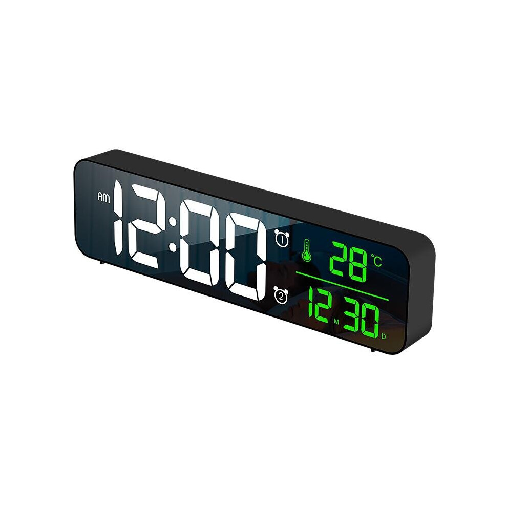 (Black) 3D Music Dual Alarm Clock With Thermometer and Temperature HD LED Display