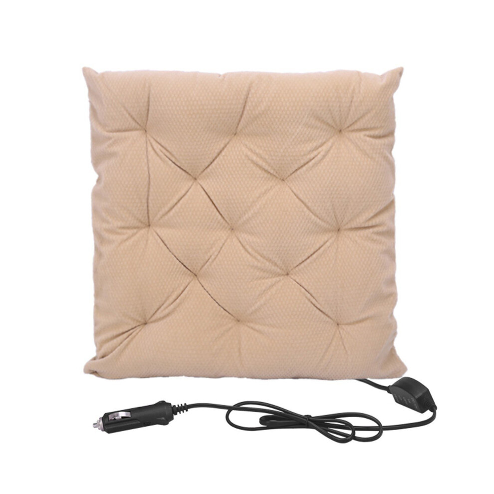 (Beige) Car Heated Seat Cushion 12V Winter Warmer Cover Chair Heating Heater Pad Beige 3654657569259