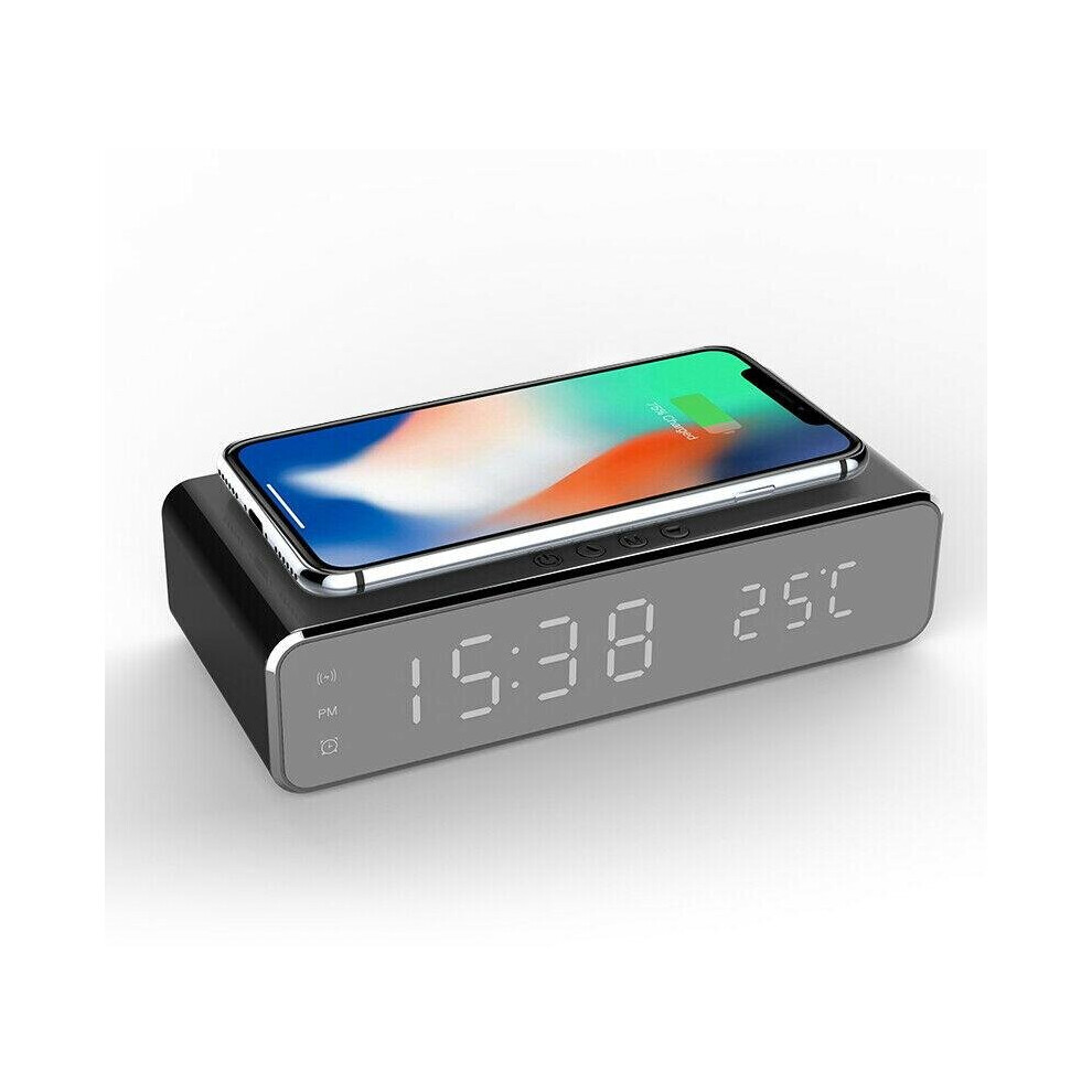 Electric LED 12/24H Digital Alarm Clock With Wireless Phone Charger