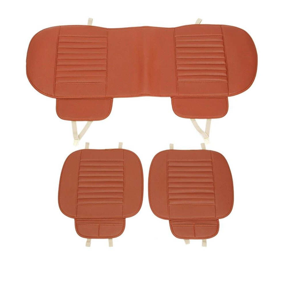 (Orange) 3Pcs Car Seat Cover Breathable Bamboo Pad Mat Pu Leather For Auto Chair Cushion Orange 3654657578633
