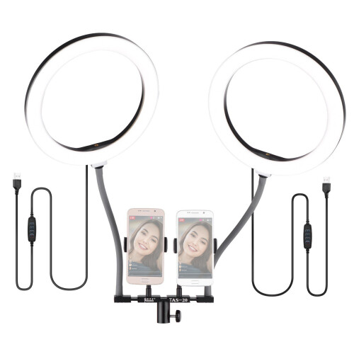 10 Inch/26cm Bi-color Dimmable Dual Selfie Ring Video Light Kit 1