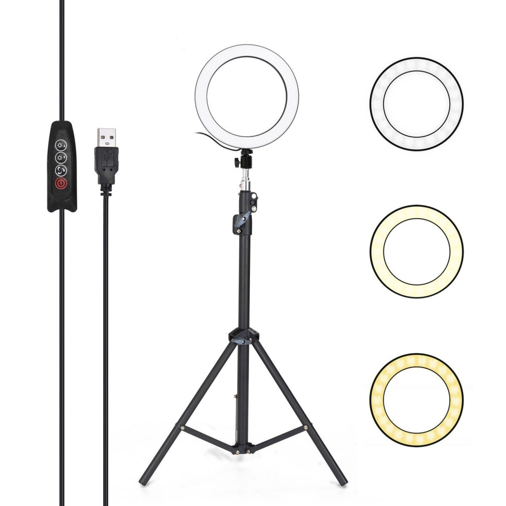 (Lamp diameter: 160mm) Alloy Photography LED Selfie Ring Light Dimmable Photo Camera Phone Lamp with 1.6M Stand Tripod