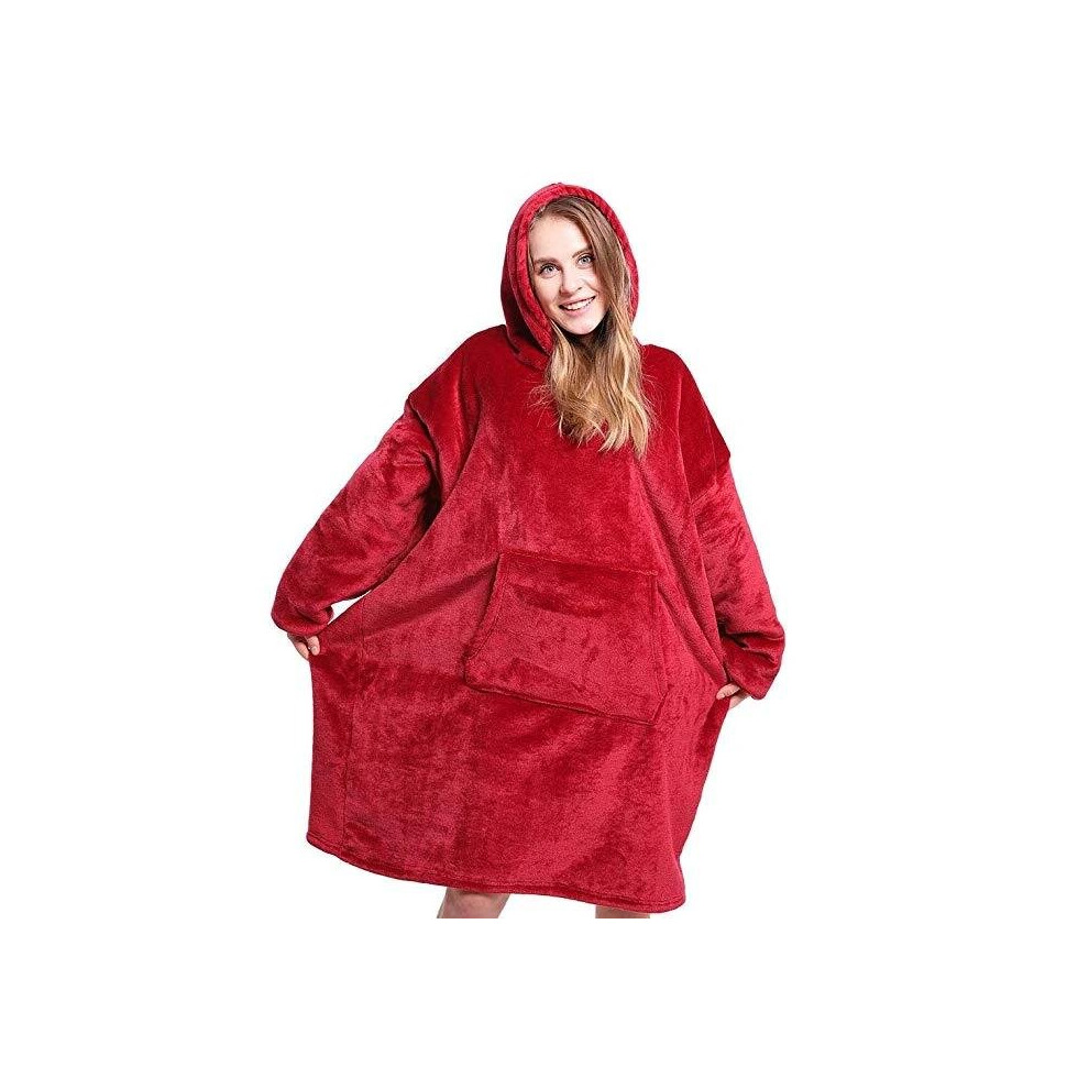 (Red, One Size For All) Warm Flannel Ultra Plush Hoodie Blanket With Sleeve