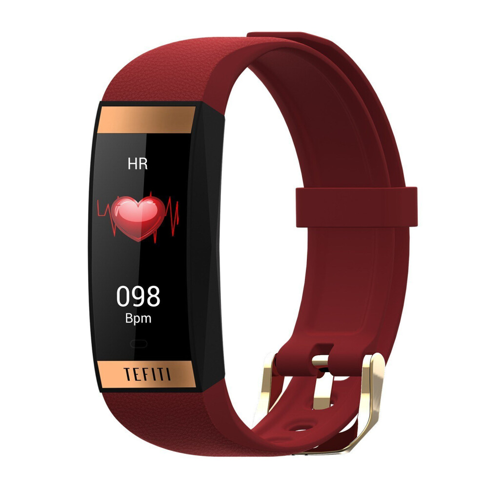 (Red) Smart Bracelet Heart Rate Blood Pressure Oxygen Monitoring IP67 Waterproof