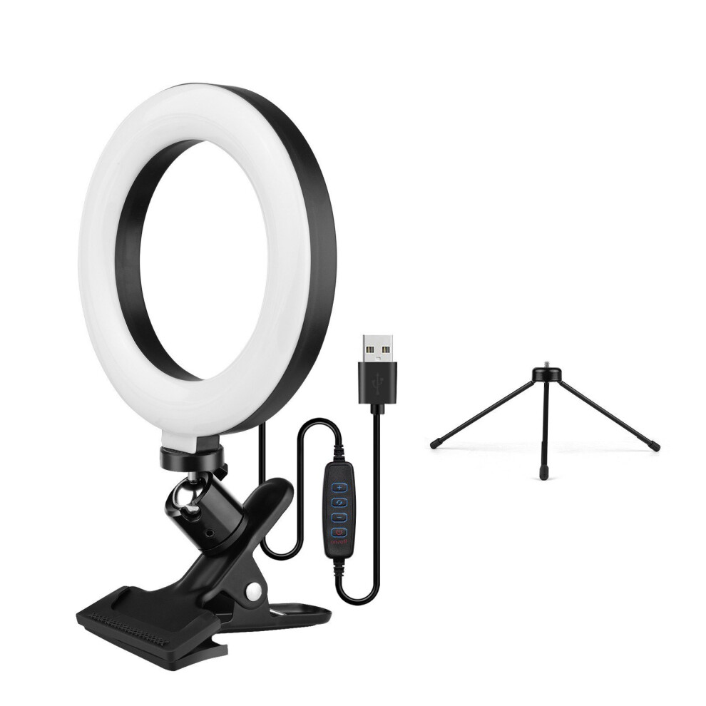 6.3 Inch 2700K-5500K Selfie Ring Video Light with Clamp Mount Tabletop Tripod 3 Dimmable