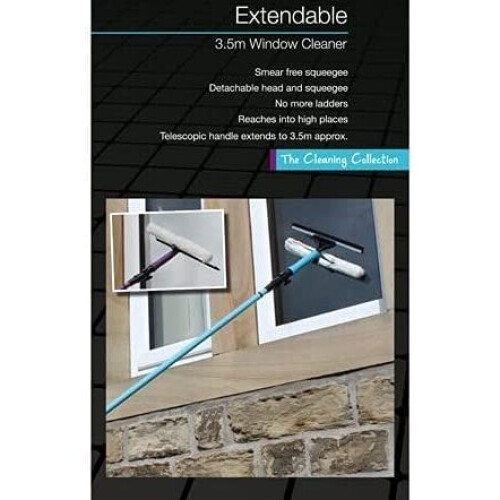 Extendable Window Squeegee Glass Cleaning Tool Pole Blue 3.5M 2