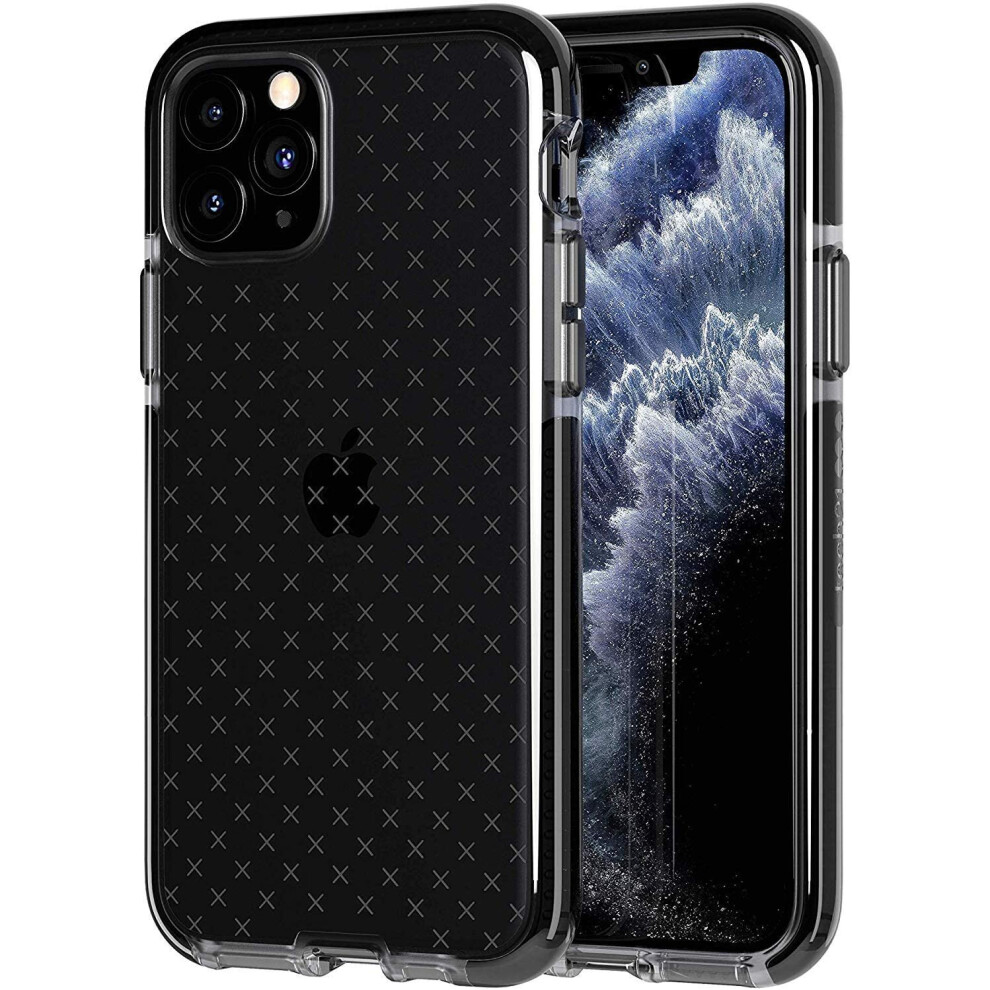 Tech21 Protective Apple iPhone 11 Pro Max Case Thin Patterned Back Cover with FlexShock - Evo Check - Smokey/Black - 6.5"