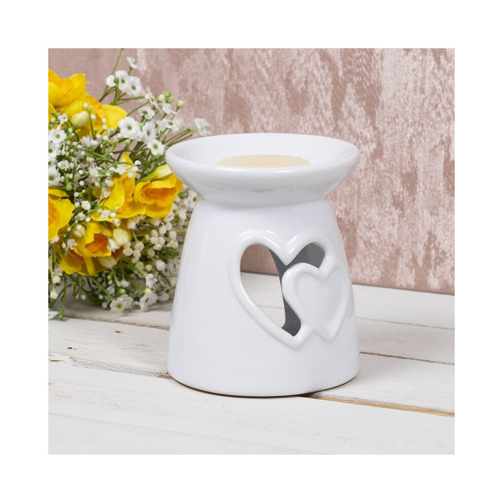 White Ceramic Heart Fragrance Oil Burner Wax Warmer Tealight Holder