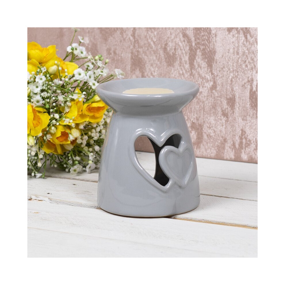 Grey Ceramic Heart Fragrance Oil Burner Wax Warmer Tealight Holder