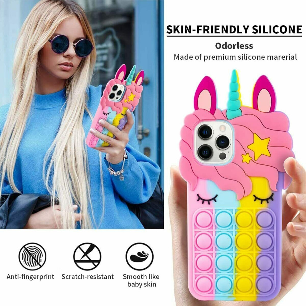 (Rainbow, for iPhone X/XS) Unicorn Pop Fidget Push Bubble Toy Case for iPhone