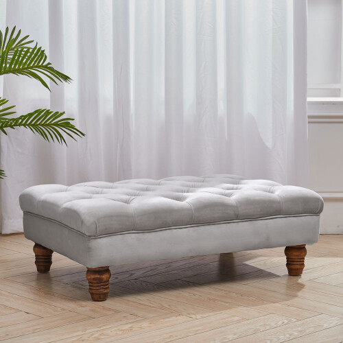 Living And Home Velvet Rectangle Buttoned Footstool With 4 Wood Legs 1