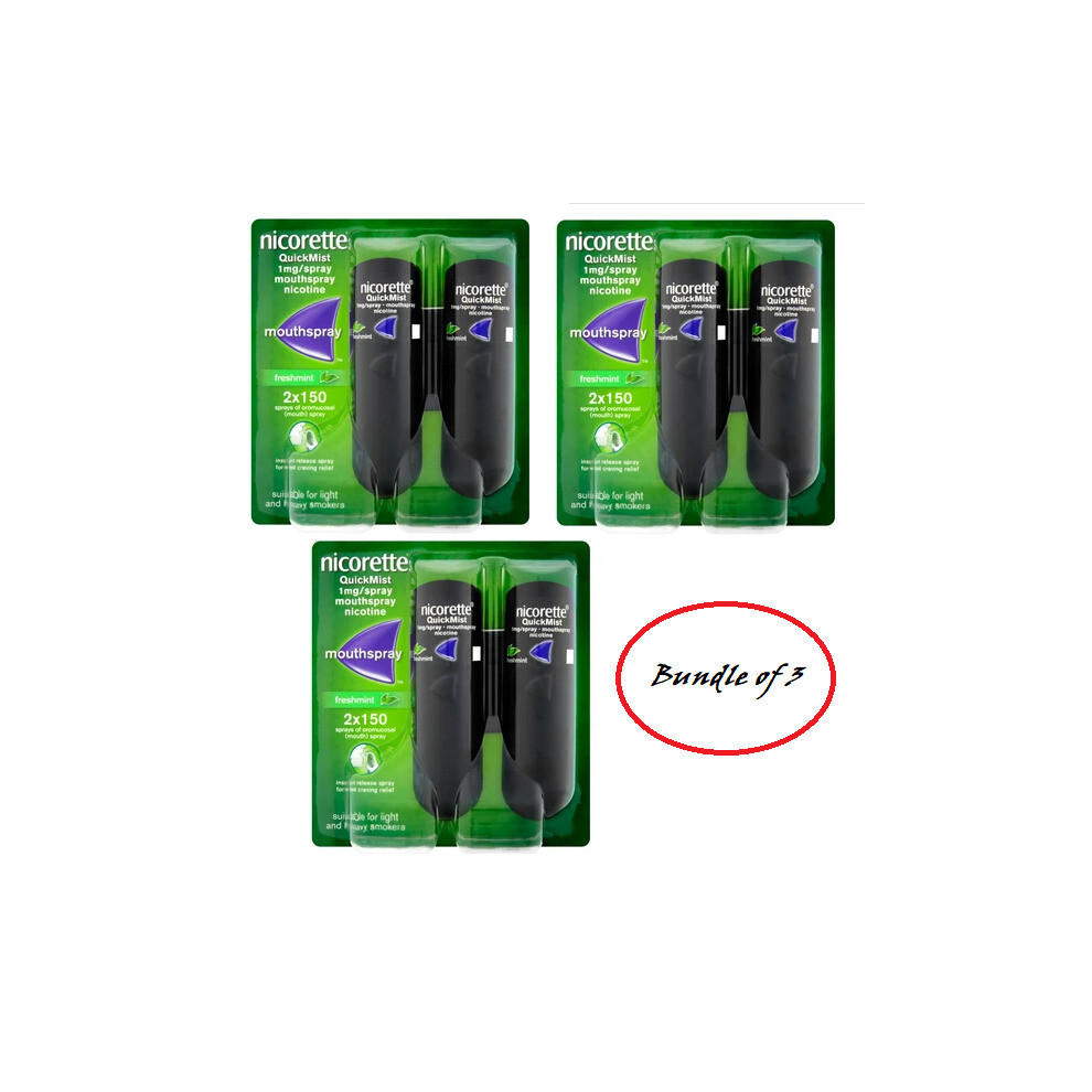 Nicorette QuickMist Freshmint 2 x 150 1mg Mouth Spray (Bundle of 3)