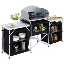 (#1) Large Camping Kitchen Cook Table Stand Folding Storage Unit Portable Outdoor BBQ