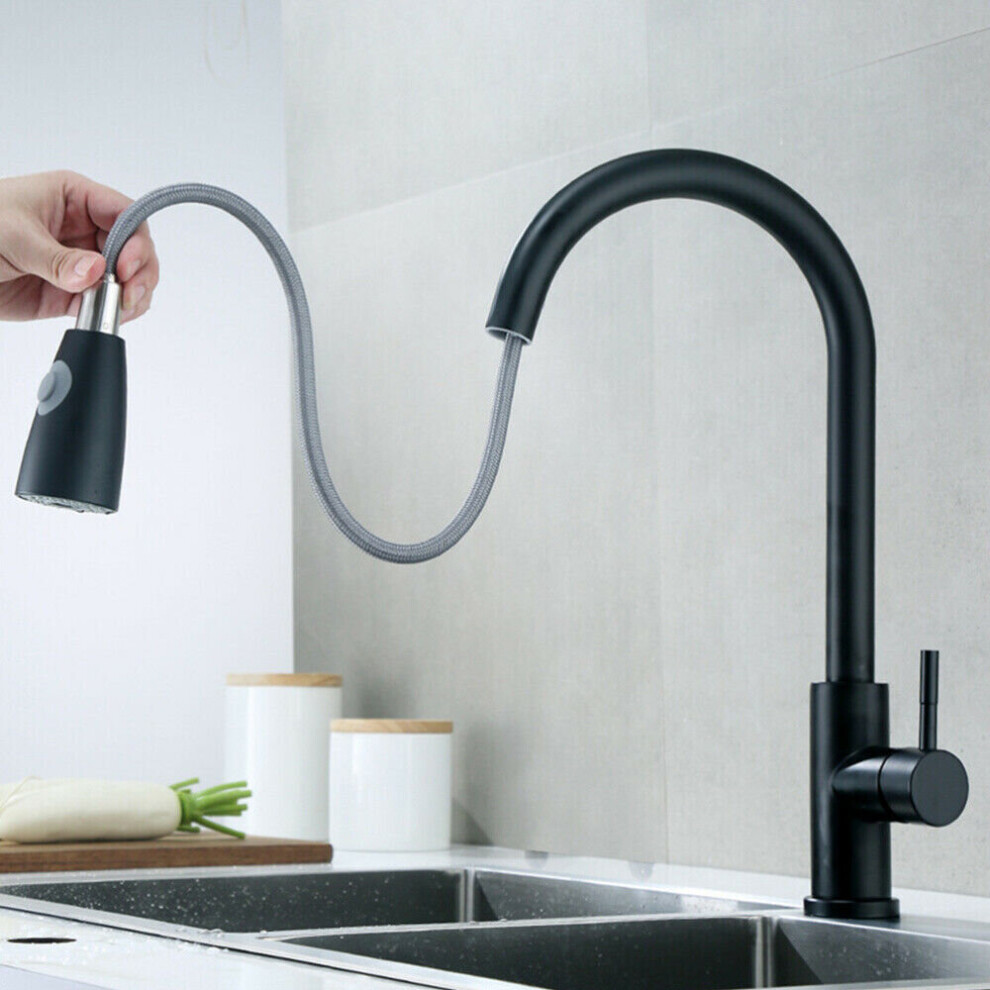 Black Kitchen Sink Taps Pull Out Spray Single Lever Swivel Spout Brass