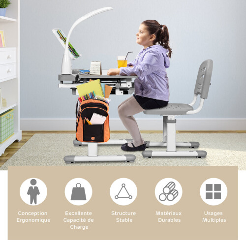 Costway Children Desk and Chair Set Height Adjustable Kids Study Workstation 1