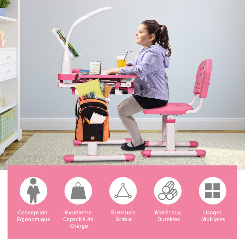 Costway Children Desk and Chair Set Height Adjustable Kids Study Workstation 1