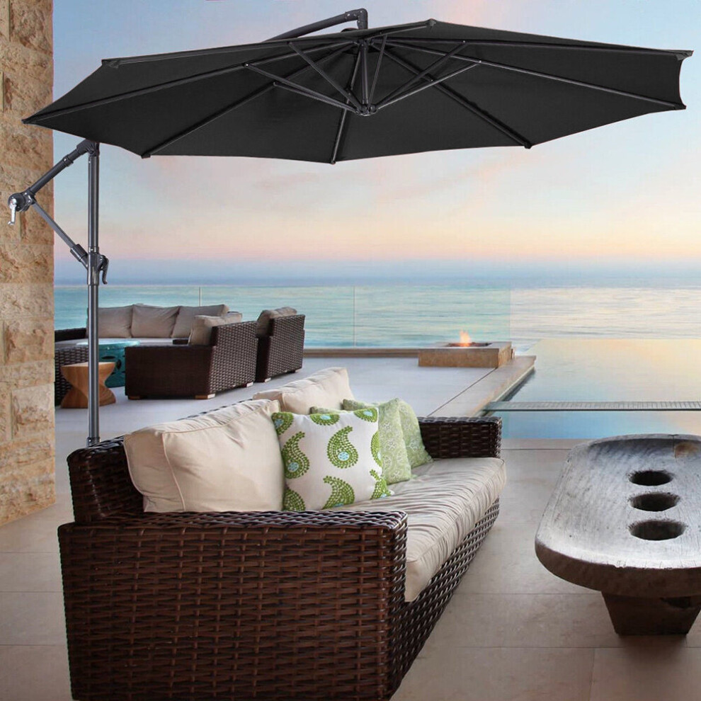 Living And Home (Black) Garden Banana Parasol Cantilever Umbrella 3M Black