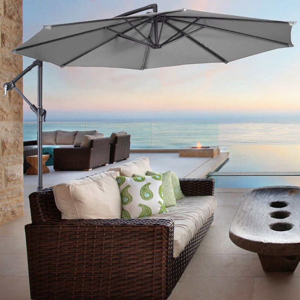 Living And Home ( Grey) Garden Banana Parasol Cantilever Umbrella 3M Light/Grey