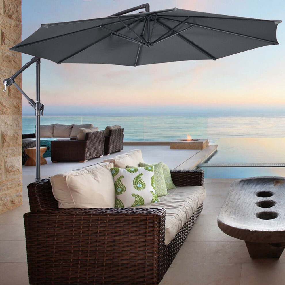 Living And Home ( Grey) Garden Banana Parasol Cantilever Umbrella 3M Dark/Grey