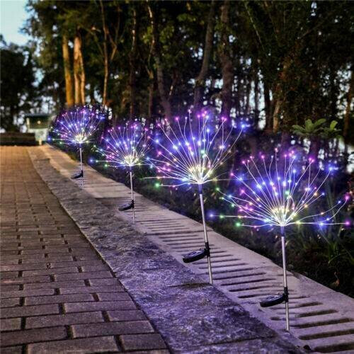 (Colorful) 2PC 120 LED Solar Powered Firework Starburst Stake Light 1