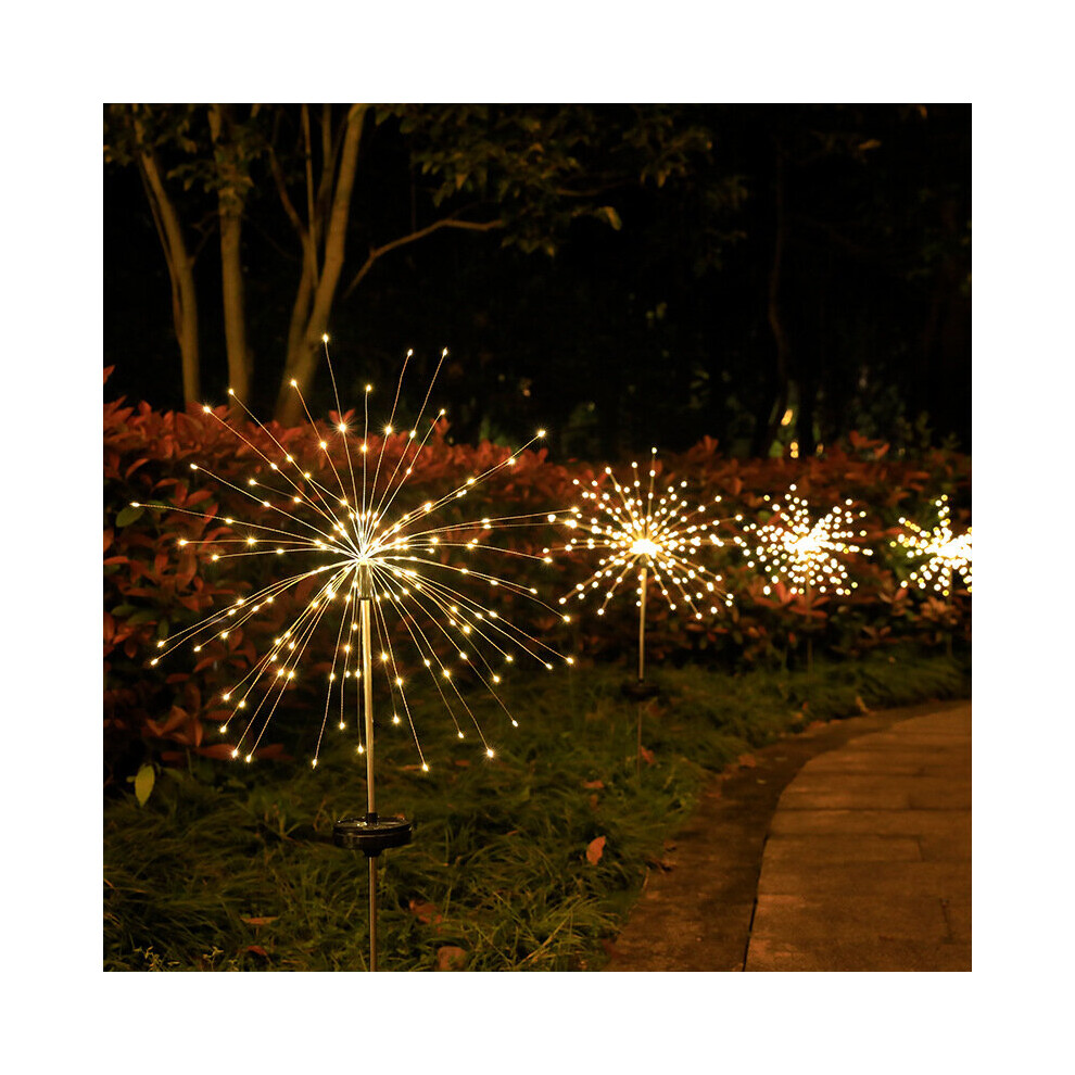 (Warm White) 2PC 120 LED Solar Powered Firework Starburst Stake Light