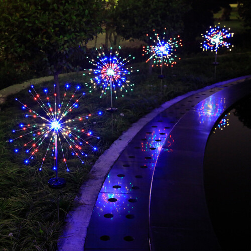 (Colorful) 2PC 120 LED Solar Powered Firework Starburst Stake Light