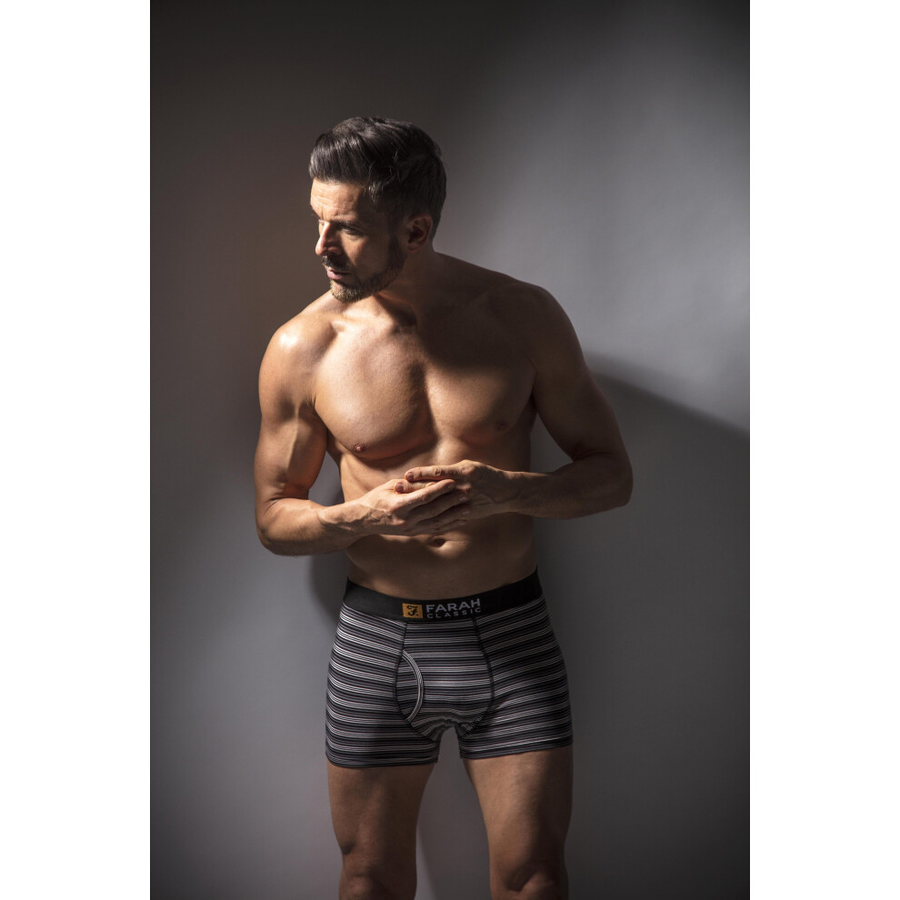 Farah (S, Black Stripe) - 2 Pack Mens Striped Natural Bamboo Trunks / Boxer Shorts