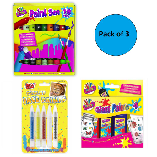 Glass Paints, Assorted Paint Set & Push Up Face Paints Crayon Set Gift