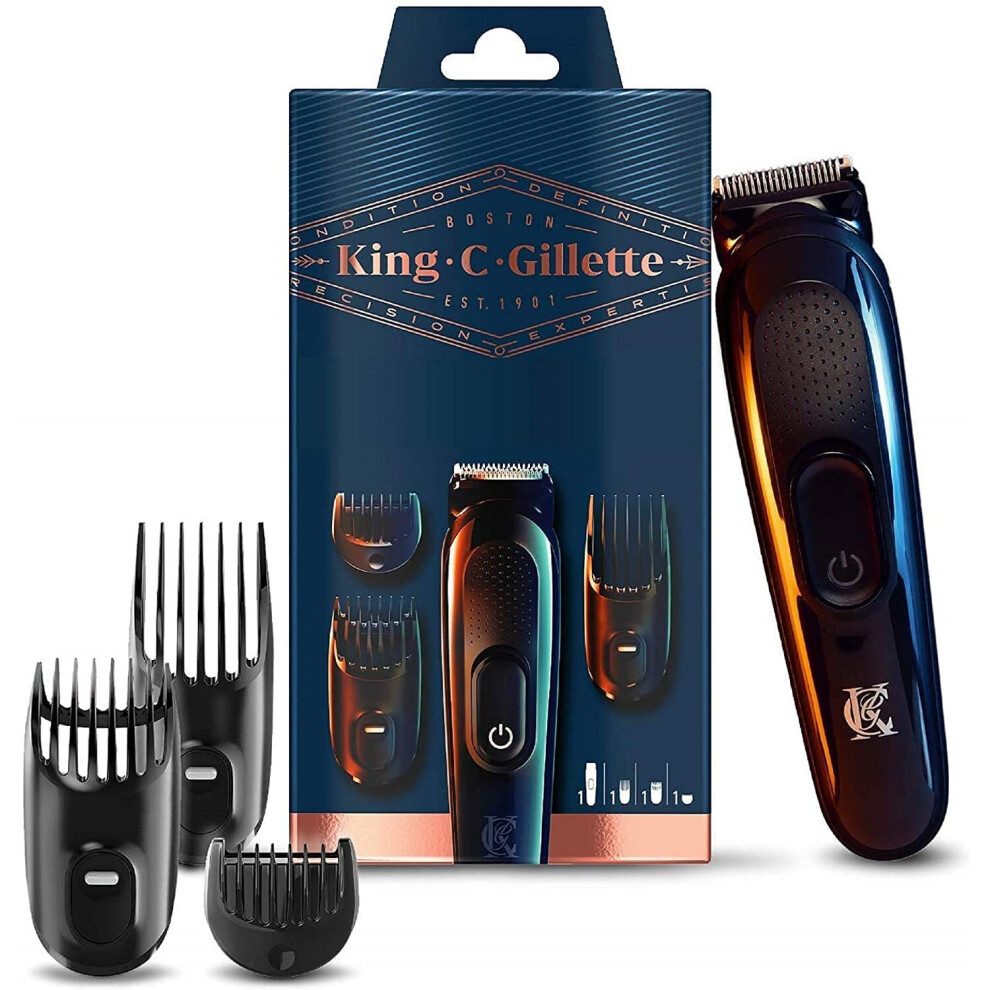 King C. Gillette Cordless Beard Trimmer Kit for Men with Lifetime Sharp Blades, Includes 3 Interchangeable Hair Clipper Combs, UK Two Pin Pl