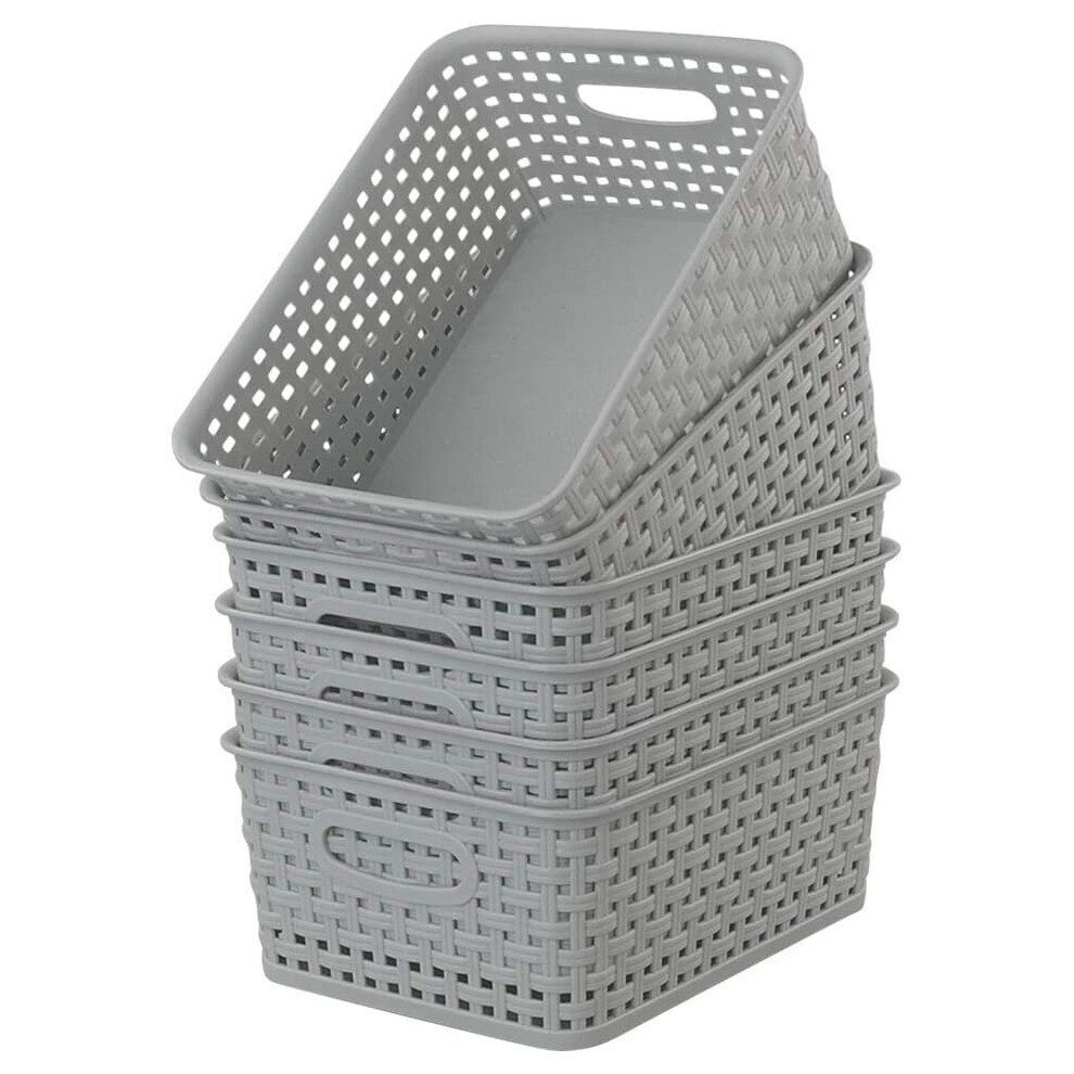 Cadineer 6-pack Plastic Grey Rattan Storage Basket Small Weave Basket Box