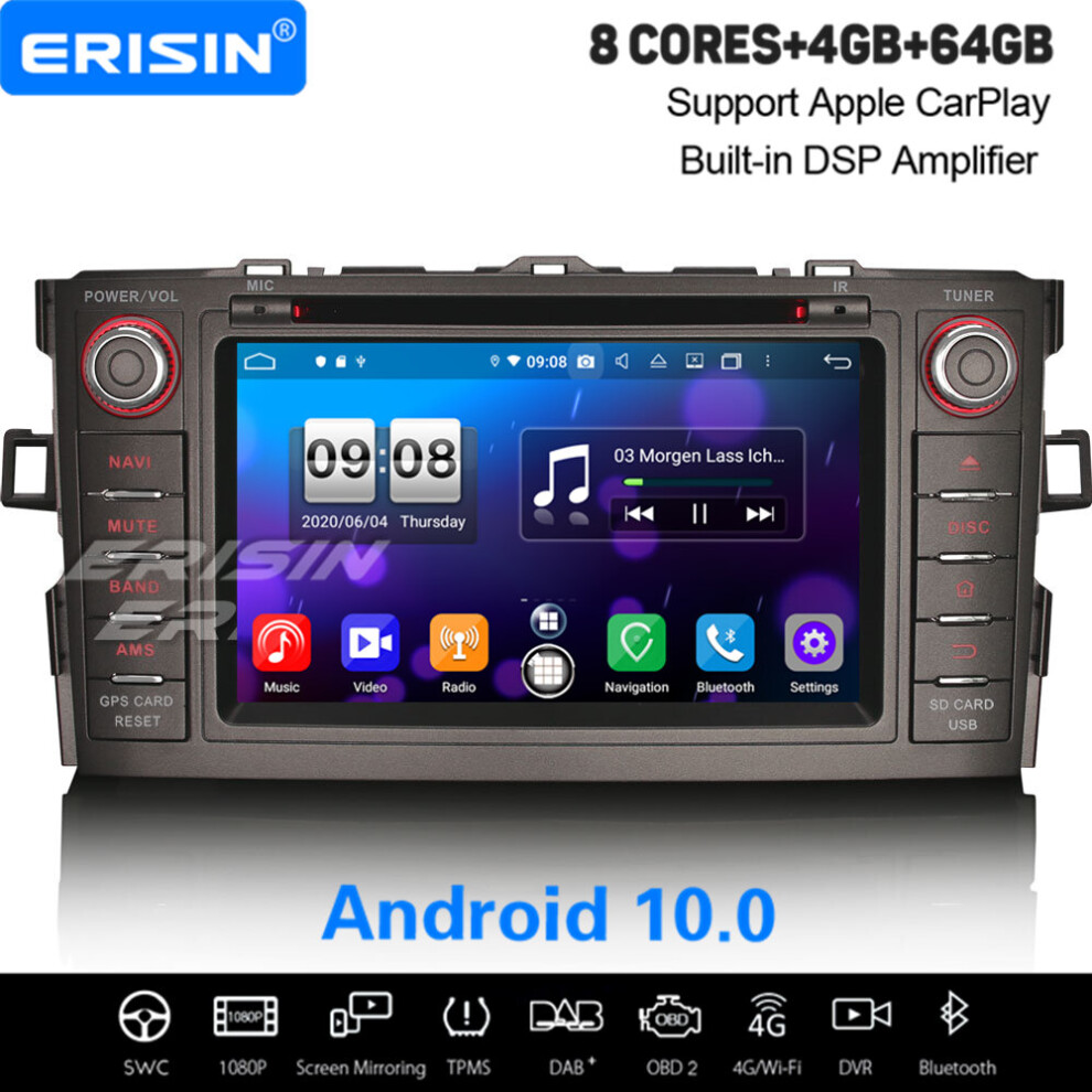 Octa-Core CarPlay Android 10.0 DSP Bluetooth Car Stereo DAB+ Sat Nav For Toyota Auris Corolla Altis