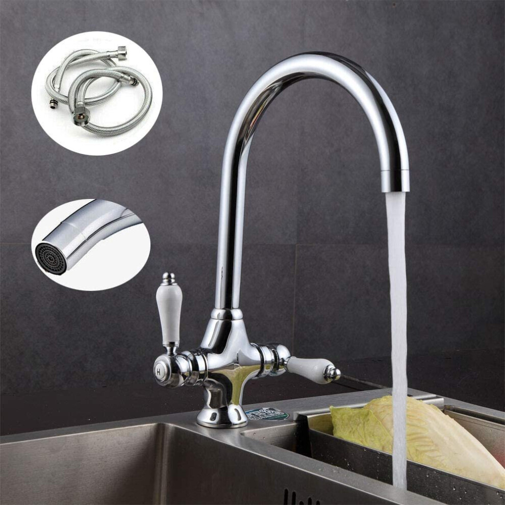 Kitchen Sink Mixer Tap Elegant White Ceramic 360Â° Swivel Chrome