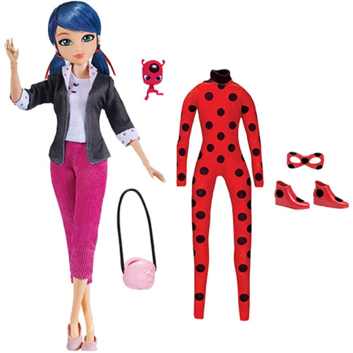 Miraculous Secret Superhero Fashion Doll - Marinette to Ladybug, 26cm, fully articulated, with Tikki, two outfits, Yo-Yo, mask (P50355)