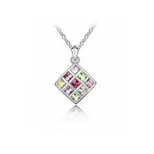 Silver Rainbow Jewellery Multi Colour Crystal Square Pendant Necklace